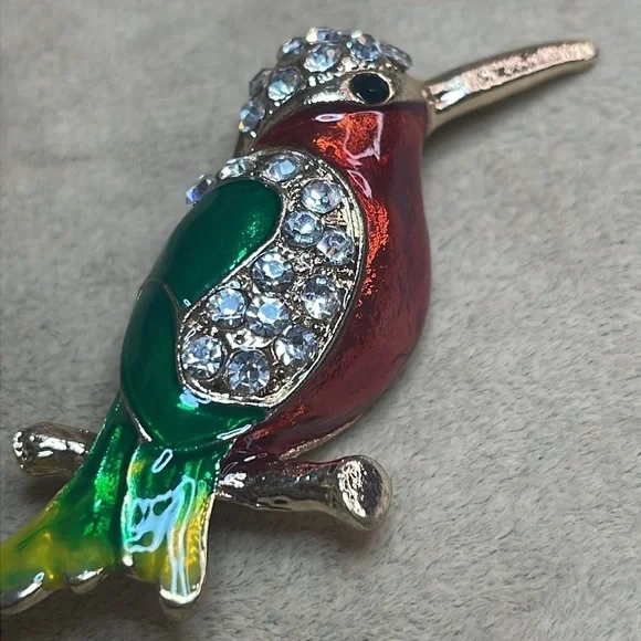 Enamel and Rhinestone Parrot Brooch - Picture 2 of 5